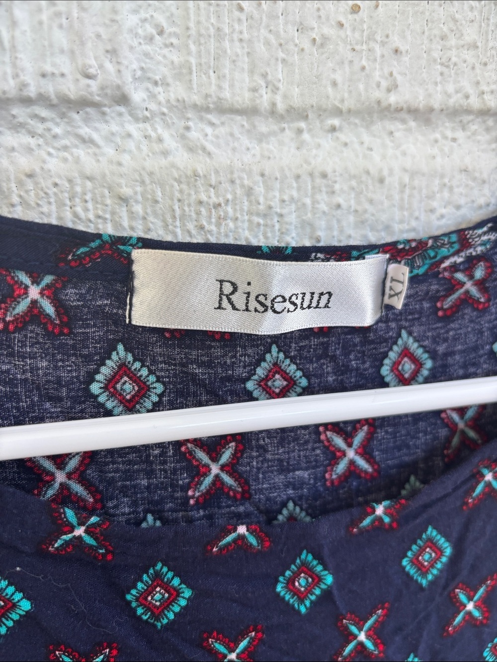 Risesun Cotton Navy Boho Printed Tunic Dress sz XL - Picture 2 of 7